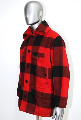 VTG 70s Johnson Woolen Mills Red Plaid Hunting Mackinaw Jacket