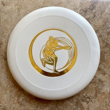 Frisbee Flying Disc 9.5  White W/Gold Player Vintage Summer Activity Beach Games