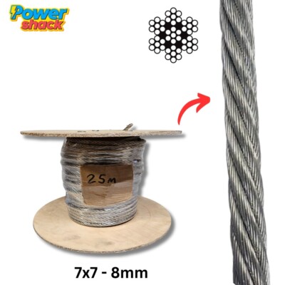 25m verzinktes Stahldrahtseil 7x7 8mm Rolle Takelage Marine Kabel
