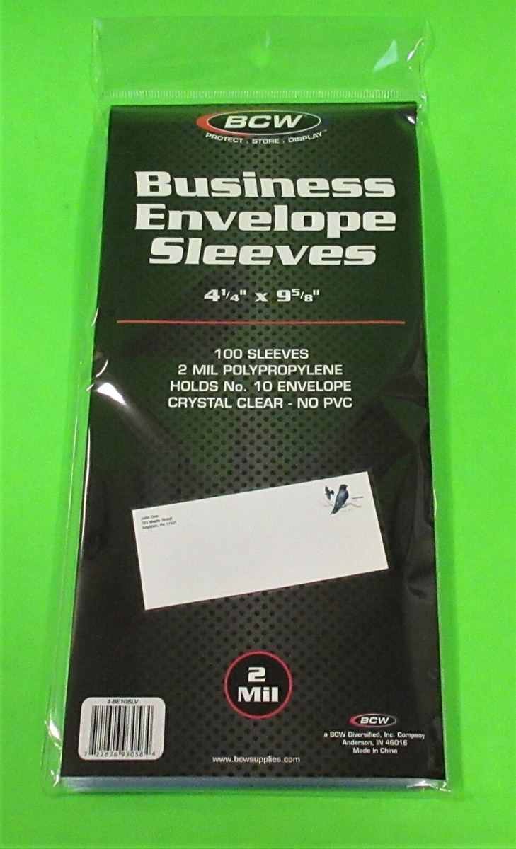 100 Count #10 Business Envelope Sleeves - 2 Mil Crystal Clear, Archival Safe By BCW