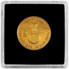2 Reichsmark 1938 mit HK Quadrum Kapsel 24 Karat vergoldet RM drittes Reich