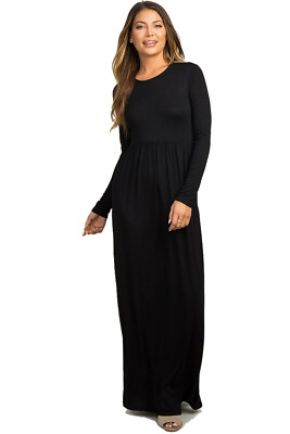 Womens Plain Long Sleeves Maxi Dress Ladies Plus Size Jersey Long Flare  Dress | eBay