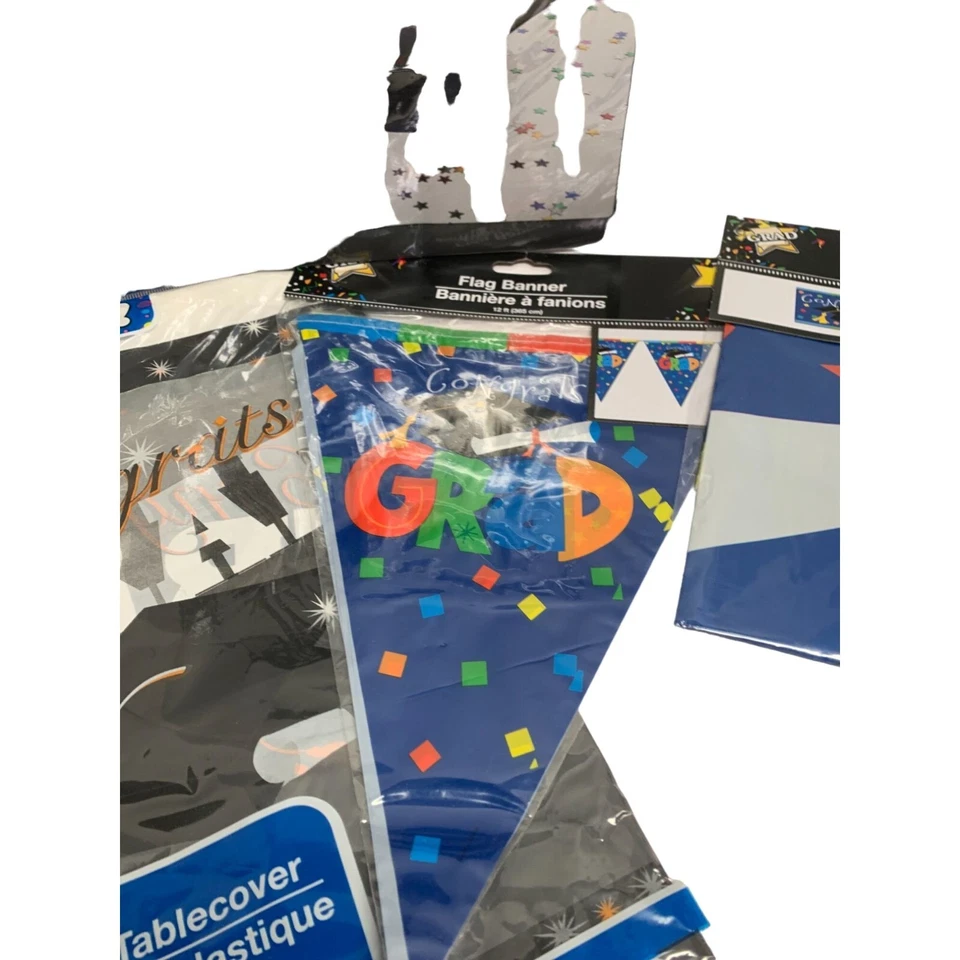 Graduation Party Supplies Plastic Banner Centerpiece  Flag Banner 2 plastic tabl - Image 3 of 4