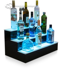 24" 3 Step Tier LED Lighted Shelves Illuminated Liquor Bottle Bar Display Stand