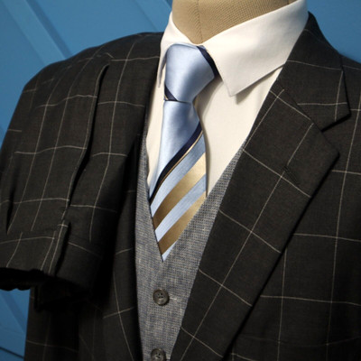 Bespoke Tom James 2 Piece Suit 45R Gray Windowpane Wool Pants Fit 34X31 Surgeon
