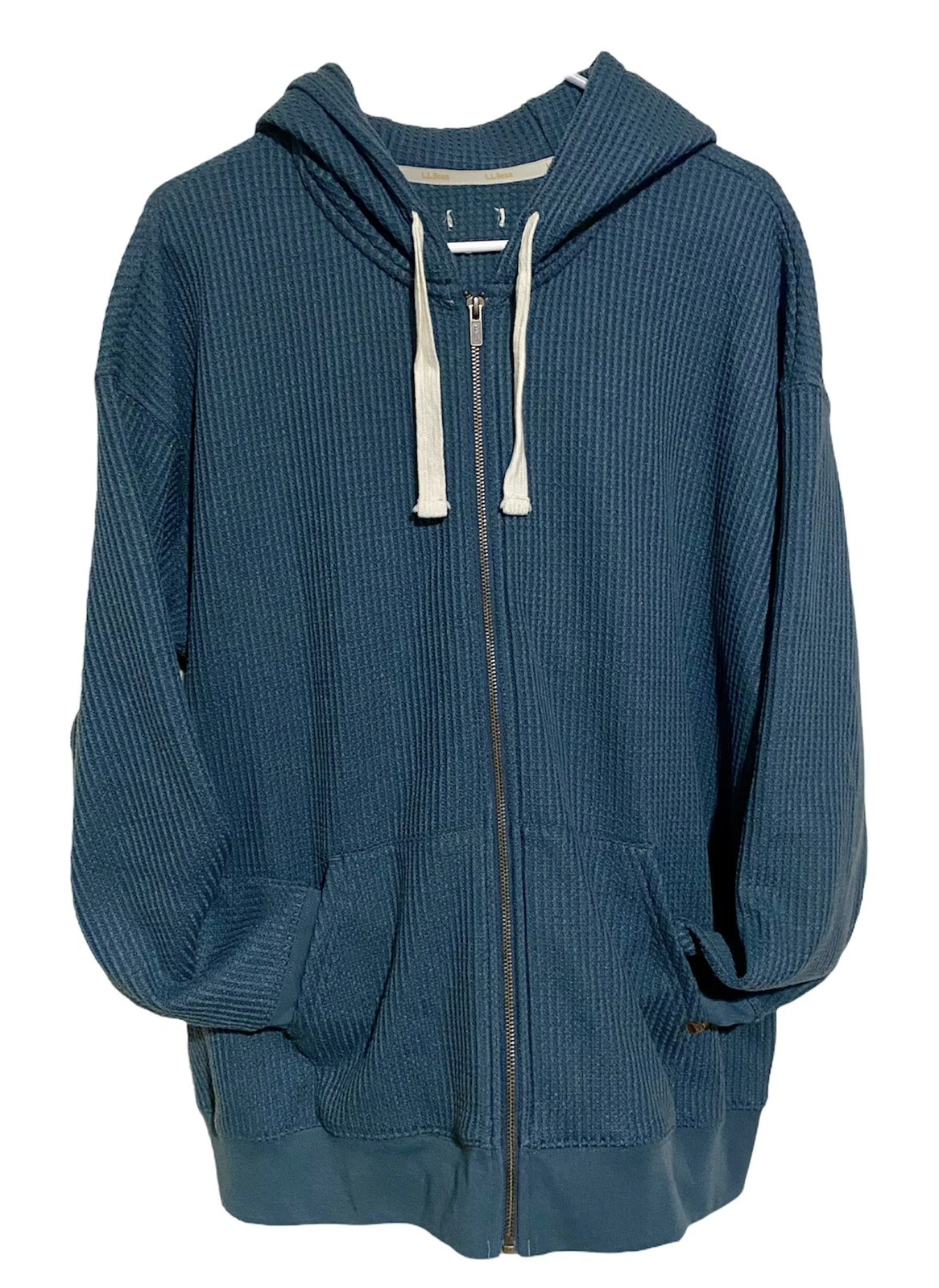 LL Bean Hoodie Teal Blue Full Zip Knit Sweater Sz XL Travel Outdoor Easy Carry