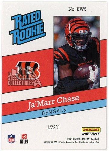 Ja'Marr Chase 2021 Panini Instant Donruss Rated Rookie Card #BW5 - Bild 2 von 2