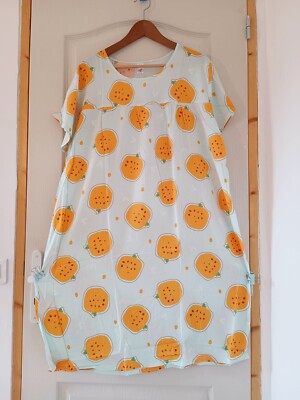 Schlafzimmerkleid mit Orangenmuster: Weicher Komfort für Zuhause 2XL 44