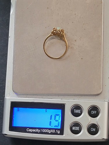 10kt Yellow Gold Opal Diamond Ring 10k Size 5 signed PJ - Picture 5 of 5
