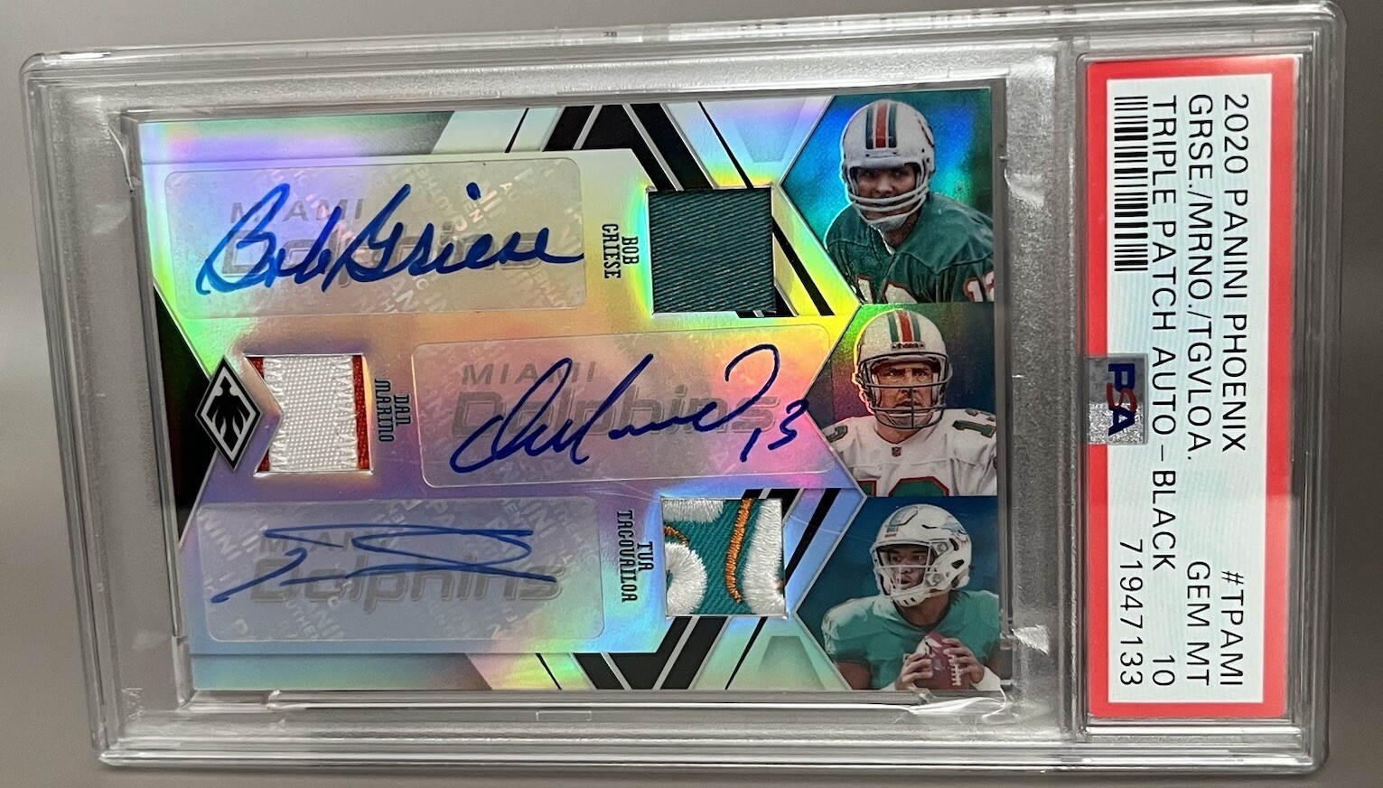 2020 Panini Phoenix Rookie Tua/Marino/Griese Triple Patch Auto Black 2/2! PSA 10