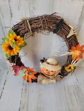 Fall Halloween wreath sunflower scarecrow home decor leaf