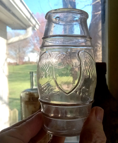 OPEN PONTIL GIESSEN'S UNION MUSTARD N.Y BOLD EMB EAGLE ON FRONT CIVIL WAR BOTTLE