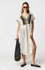 NEW FREE PEOPLE IVORY COMBO KELLY CROCHET MAXI TOP COVER UP DRESS SZ S SMALL