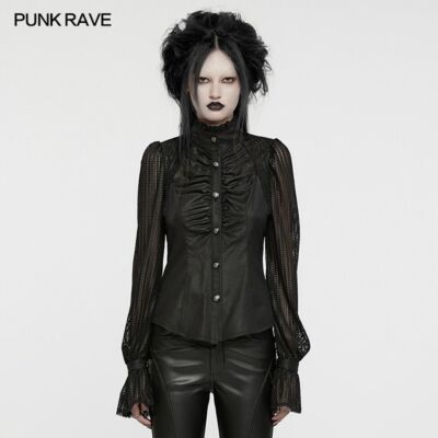 Punk Rave Womens Gothic Tops Punk Rave Black Gothic Fashion Sexy Grunge  Mesh Long Sleeve T