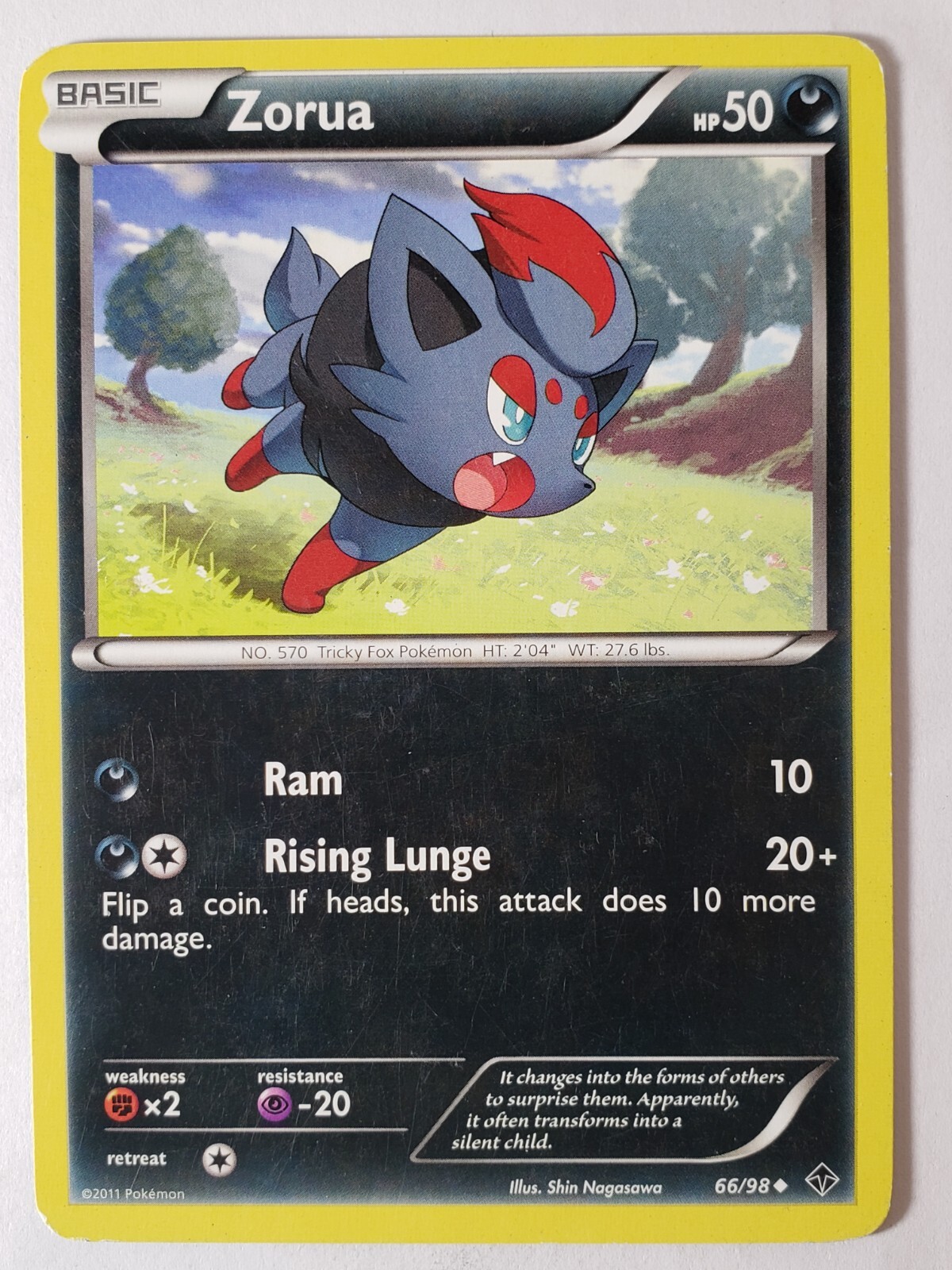 Zorua 66/98 LP - Emerging Powers Pokemon Card - Shin Nagasawa Art