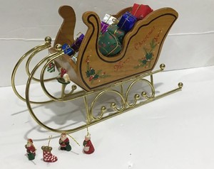Wooden Merry Christmas Sleigh Metal Runners Decorative Painting