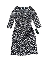Lauren Ralph Lauren Navy Geometric Faux Wrap Sheath Dress 3/4 Sleeve SZ 8