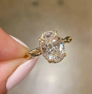 3.20 CTW Oval Real Moissanite Twisted Band Engagement Ring 14k Yellow Gold Over