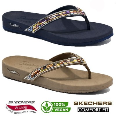 DAMEN SKECHERS ARCH FIT STRAND URLAUB SOMMER FLACHE FLIP FLOPS PANTOLETTEN SANDALEN GRÖSSE