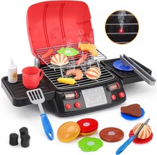 Kids Play Food Grill with Pretend Smoke Sound Light Kitchen Playset BBQ Accessor