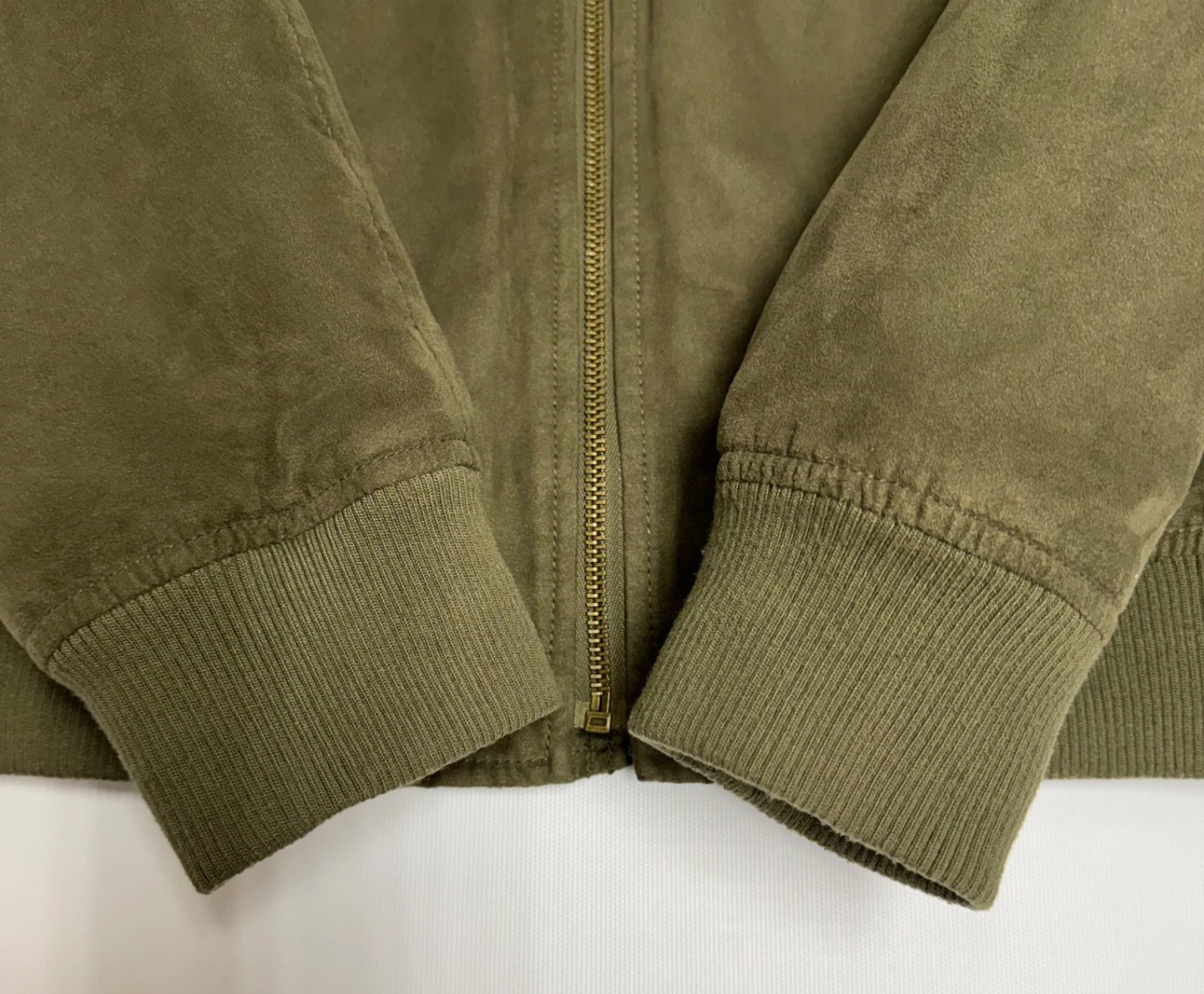 Banana Republic Men’s M Bomber Jacket Faux Vegan Suede Full Zip Pockets Green - product detail image 6