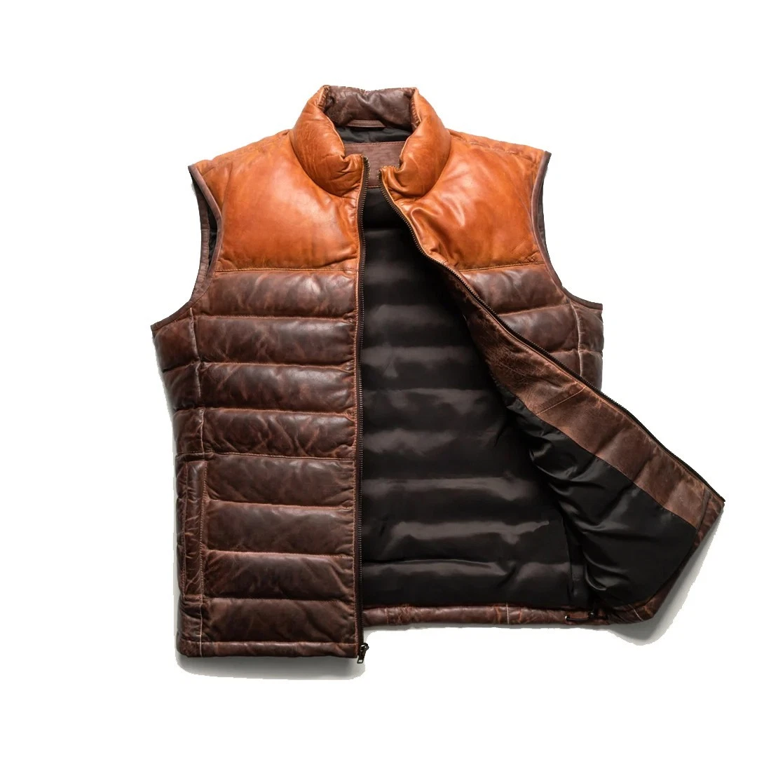 Two Tone Bridger Leather Puffer Vest Motorcycle Genuine Lambskin Leather Vest
Opens in a new window