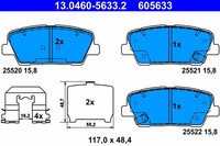 Hinterachse ATE 13.0460-5633.2 Bremsbelagsatz, Scheibenbremse FüR Hyundai,Kia