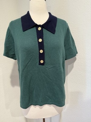 Aqua Cashmere X Venus Williams Contrast Collar Short Sleeve Polo Sweater Size XL
