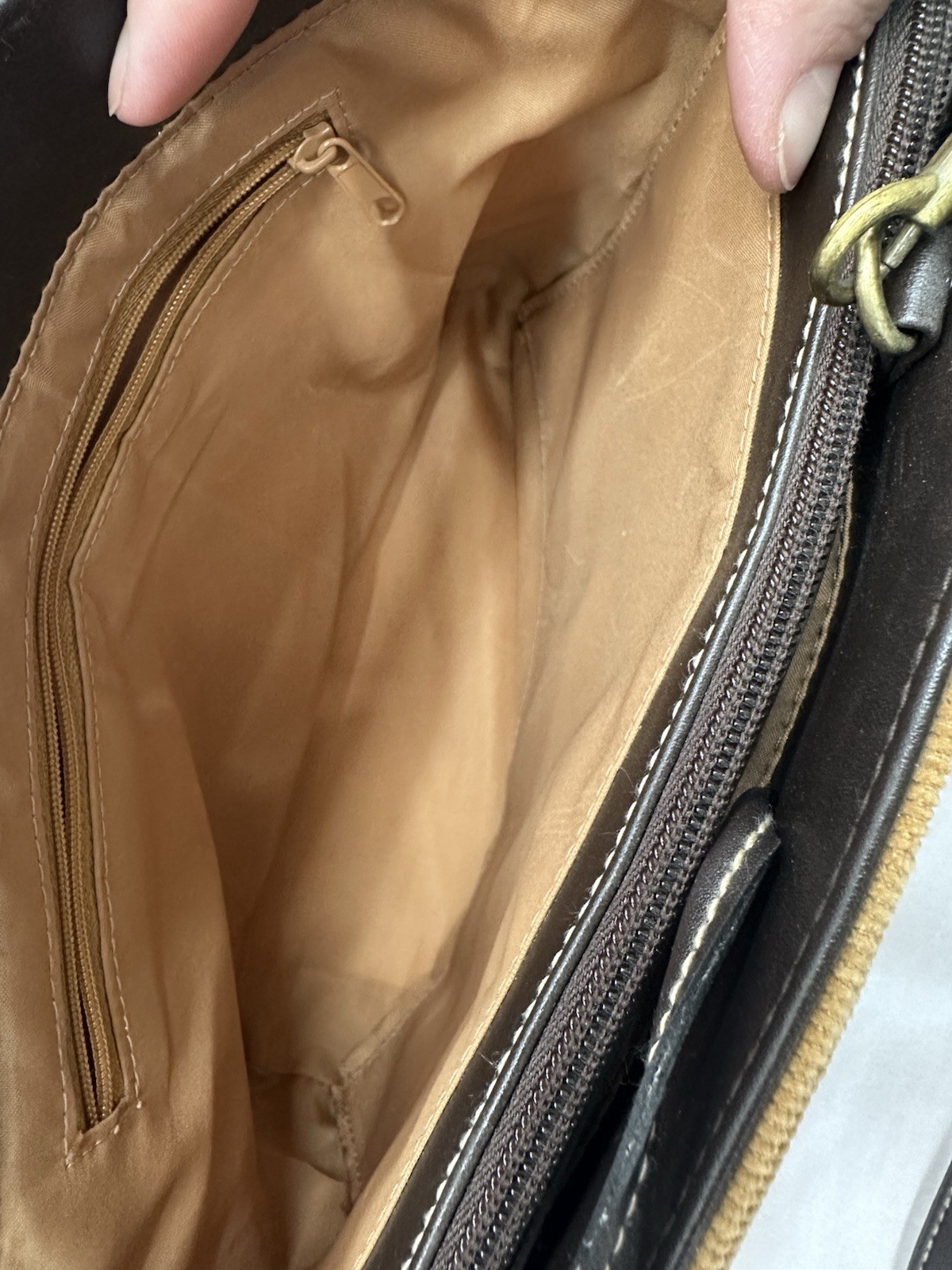 Vintage GC America Tan Corduroy Bag, Leather Trim + Glasses Case & Wristlet