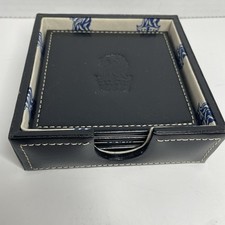 Leather Coasters Set Of 4 Barrington Stitched in box Man Cave Office Black