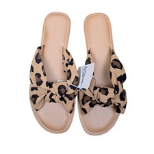 Old Navy Womens Tan Leopard Print Knot Slide Sandals Size 9 NWT