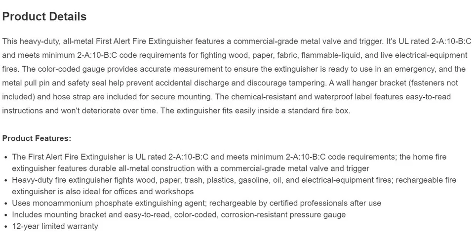 Extintor de incendios 5 lb. Paquete de 2, Hogar, Recargable, 2-A:10-B:C, Primera Alerta NUEVO Foto 4 de 4