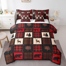7 Pcs Cabin Deer Comforter Set Full Size,Hunting Deer Bed in a Bag with Flat ...