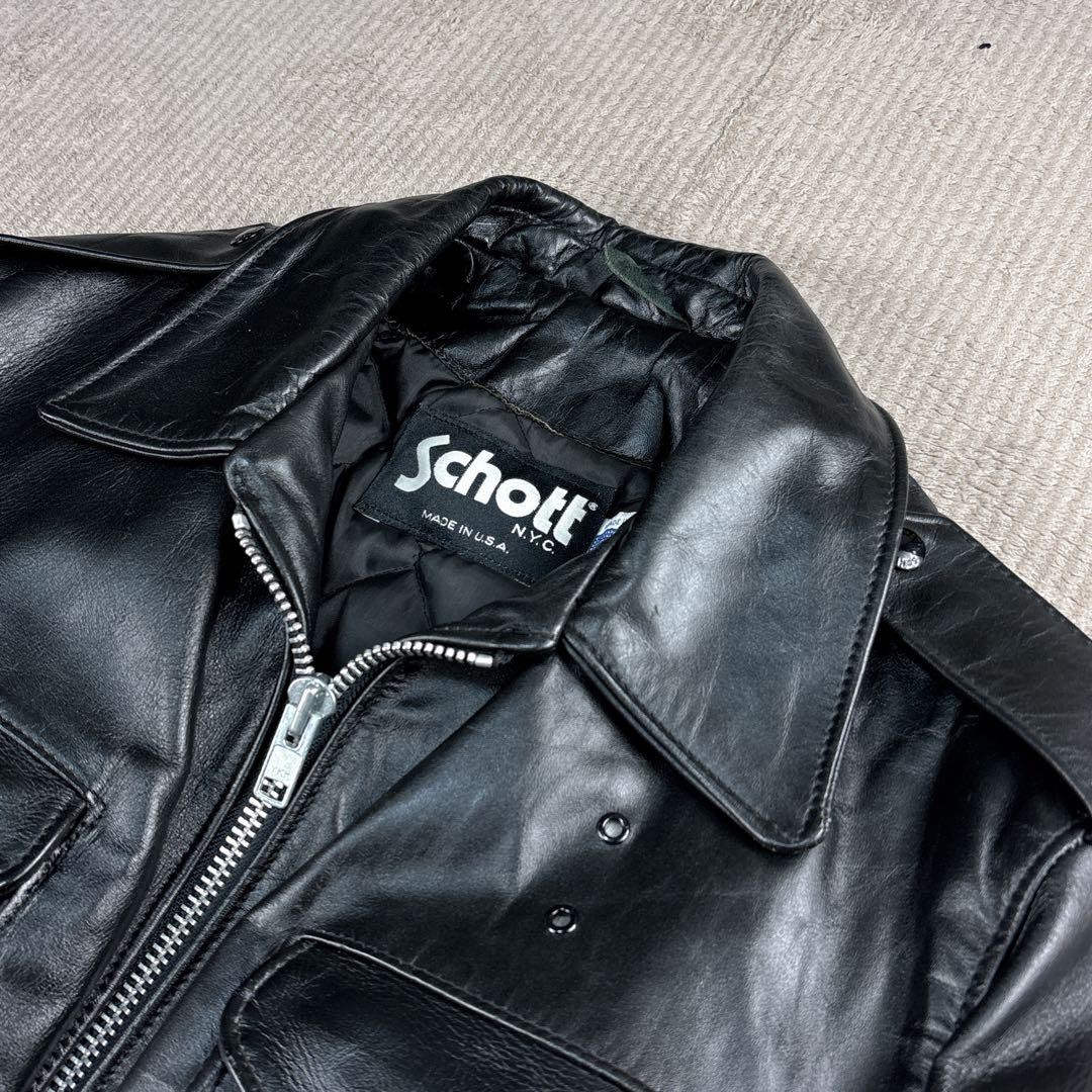 Schott Rare 42 Leather Police Jacket 602 Black Mens Military Style image 4
