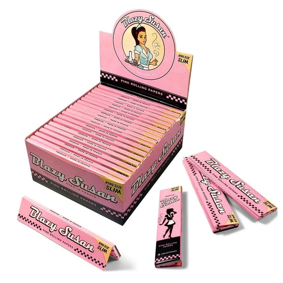 Blazy Susan King Size Slim Pink Rolling Papers Rizla Skins Natural, 1,5,Full Box