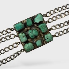 Signed Native American Go-Gay Sterling Silver Turquoise Statement Bracelet 62G