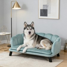 Elevated Dog Sofa Bed with Removable Cushion Wooden Legs for Large Dogs Green