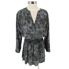 Rails Jasmine Blouson Dress Slate Gray Tie Dye Long Sleeve Button V Neck Small
