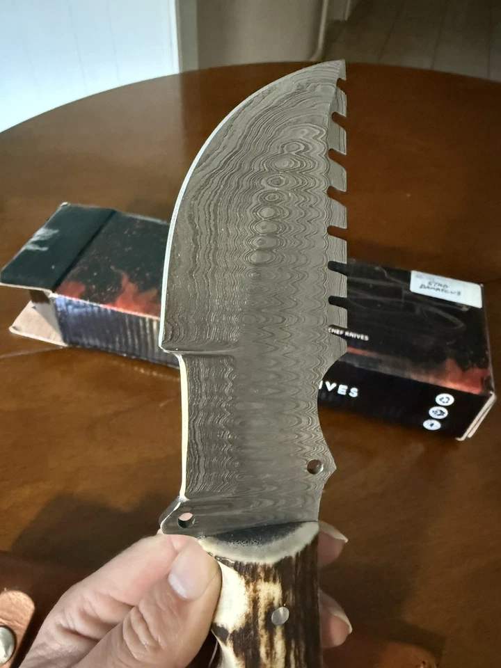 MB Knives (Michael Bailey) Custom Damascus Stag Hunting Knife   - Image 3 of 4