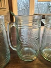6 SET Vintage Coke Coca Cola Green Glass Mug Handle Embossed Logo 15 oz.