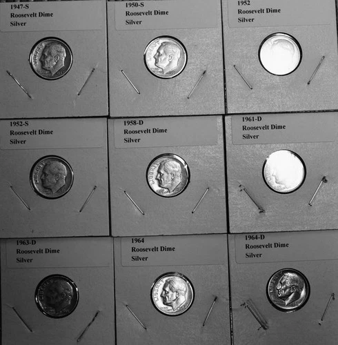 SILVER UNCIRCULATED "9" ALL DIFFERENT YEARS SILVER ROOSEVELT DIMES