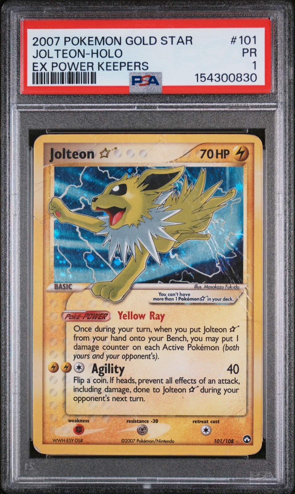 2007 Pokemon EX Power Keepers Jolteon-Holo #101 Gold Star - PSA 1