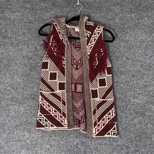 Blu Pepper Girl L Aztec Fringe Hooded Vest Boho Indie Southwestern Fall Layering