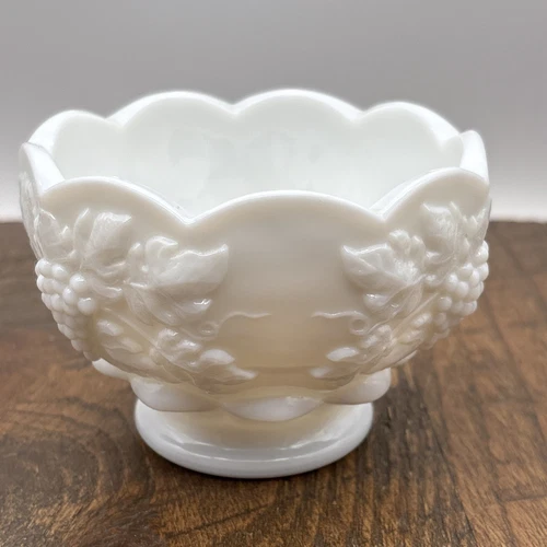 Vintage Westmoreland Glass Grape Pattern White Milk Glass Jam Compote Berry Dish