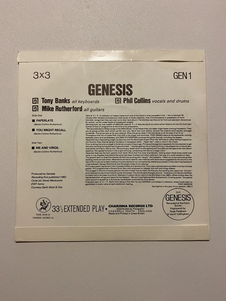 GENESIS-3 X 3 VINYL 7" EP RECORD 1982! Foto 2 de 4