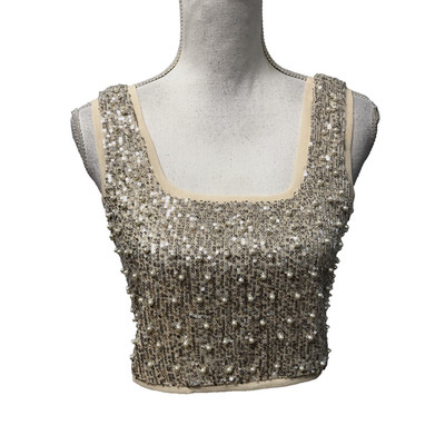 Mable Genevieve Sequin Pearl Crop Top Womens Small Cream Going Out Party
