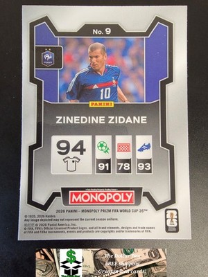2026 Panini Prizm Monopoly FIFA World Cup Zinedine Zidane Card #9