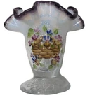 vtg fenton for longaberger small ruffed purple white floral basket vase 2003