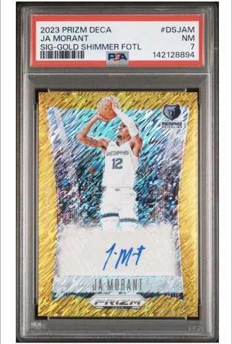 JA MORANT 2023 PANINI PRIZM DECA #DS-JAM AUTO GOLD SHIMMER FOTL /10 PSA 7