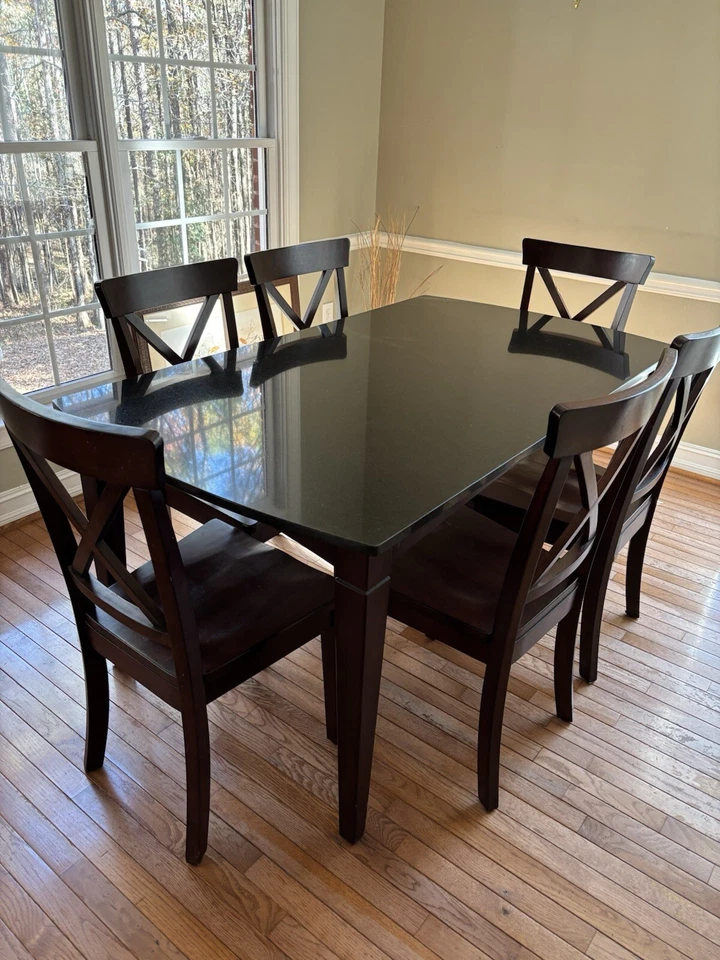 7-piece Breakfast Dining Set Granite Table Top With Six Chairs - Image 3 of 4